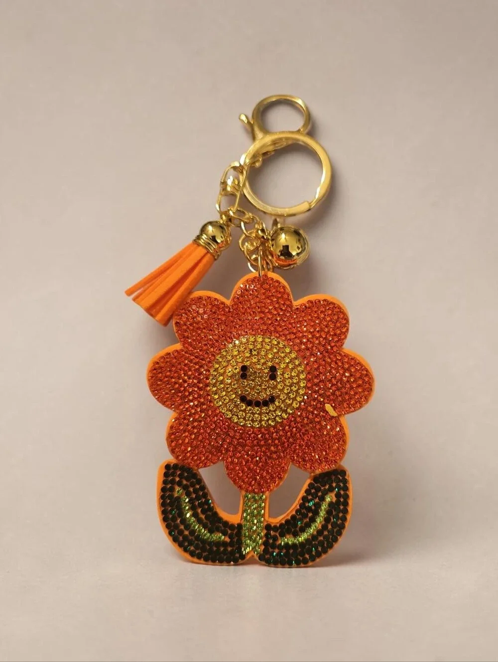 Sassified Boutique Nwt Orange Sparkle Flower Keychain Charm with Tassel